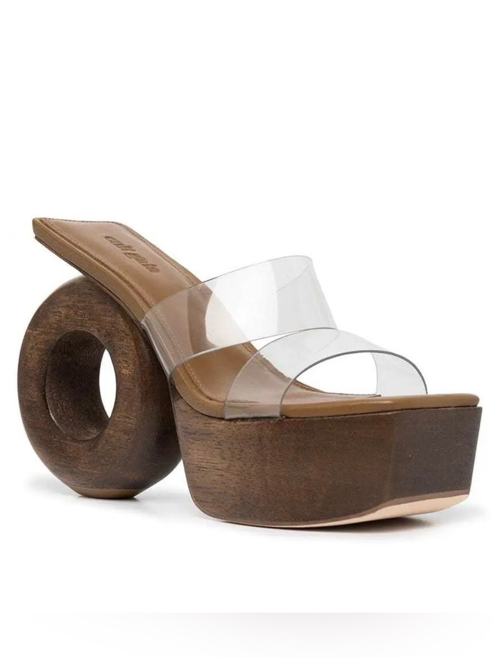 NIB Cult Gaia Remi Clear Wood Circle Platform Sandals Sz 38 EU Summer Resort - Picture 10 of 16